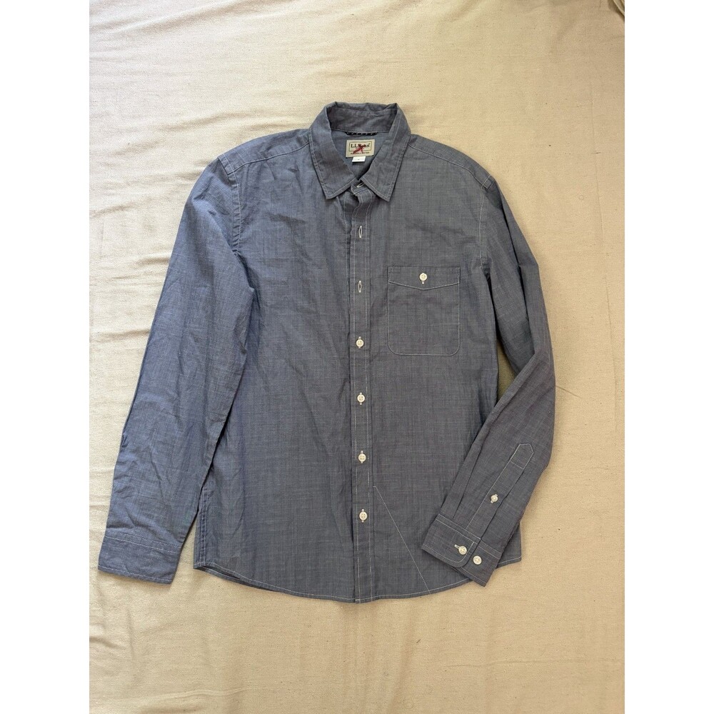 LL Bean Chambray Shirt Mens Size S Blue Long Sleeve Button Up Slightly Fitted
